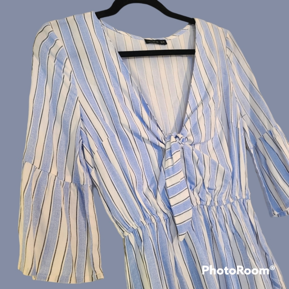 Cotton On Nautical Lightweight Baby Blue and White Striped Shorts Romper Size XS